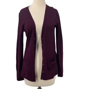 Halogen Womens LS Button Front V-Neck Merino Wool Cardigan/Sweater‎ Purple M